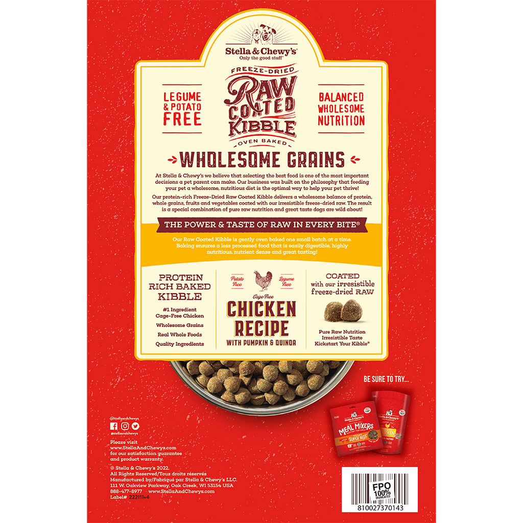 Stella & Chewy’s Raw Coated Kibble Wholesome Grains Chicken Recipe Dry Dog Food