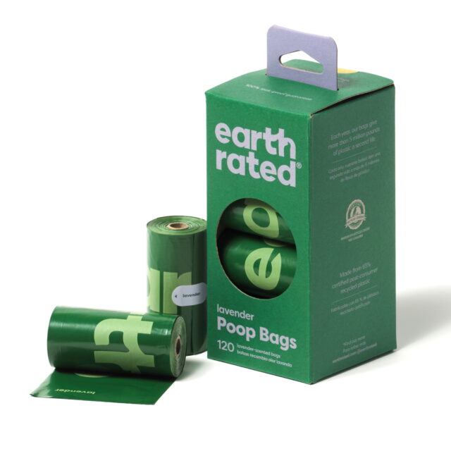 Earth Rated Leak-Proof Dog Poop Bags – Lavender Scent – 120 Bags, 6 Rolls