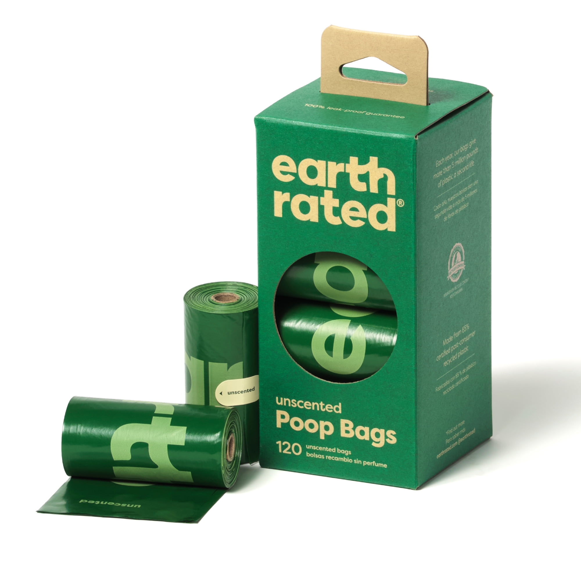 Earth Rated Leak-Proof Dog Poop Bags – Unscented – 120 Bags/6 Rolls