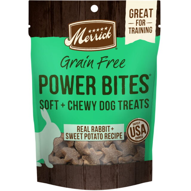 Merrick Power Bites Soft Dog Training Treats with Grain-Free Rabbit & Sweet Potato Bites 6 oz Pouch