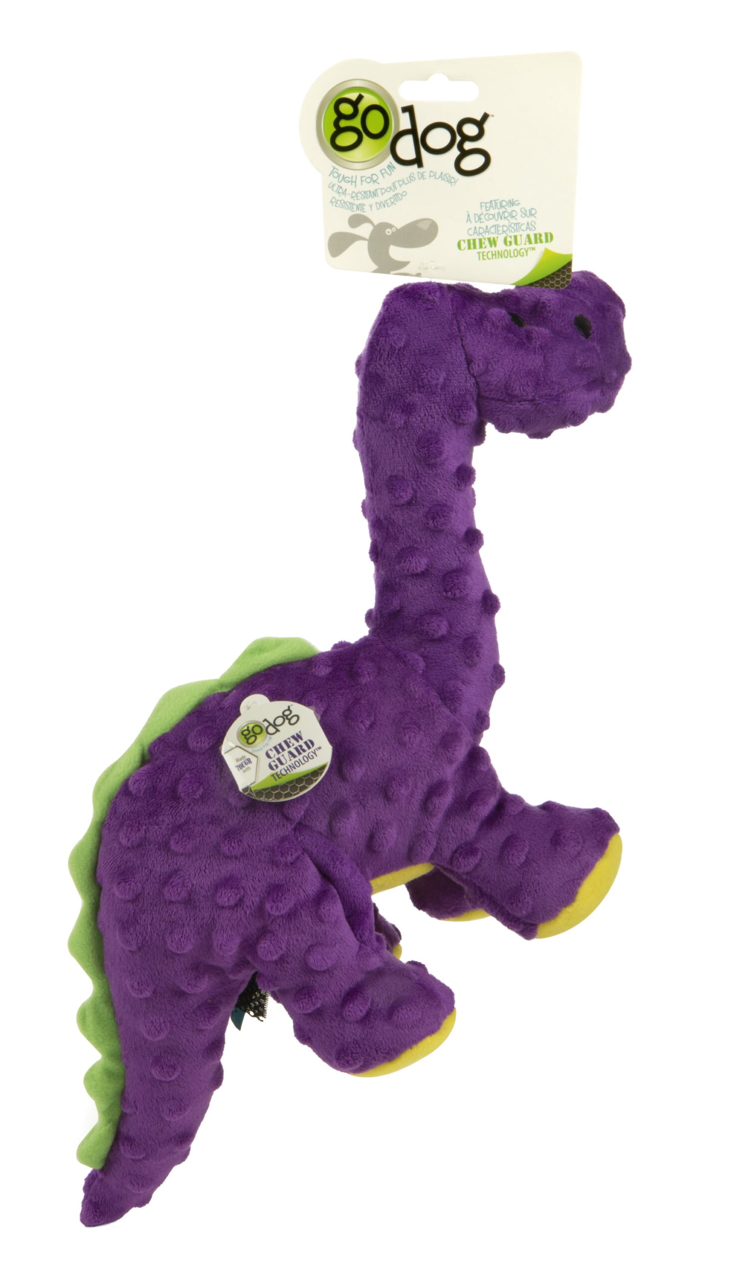 goDog Dinos Bruto with Chew Guard Technology Durable Plush Squeaker Dog Toy Large Purple