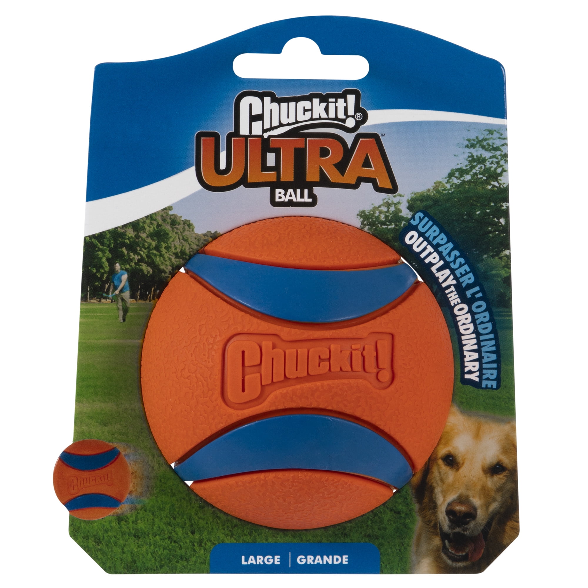 Chuckit! Ultra Ball Rubber Fetch Dog Toy Large (3 ) for Dogs 60-100 lb Orange and Blue Pack of 1