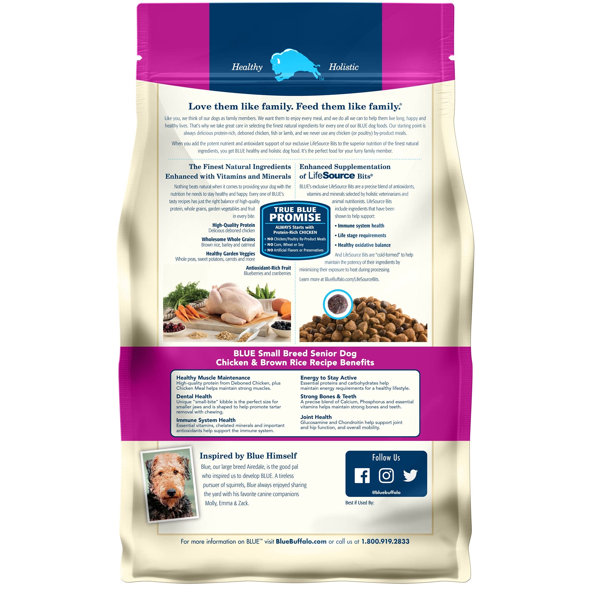 Blue Buffalo Life Protection Formula Natural Senior Small Breed Dry Dog Food with Chicken and Brown Rice – 5lbs