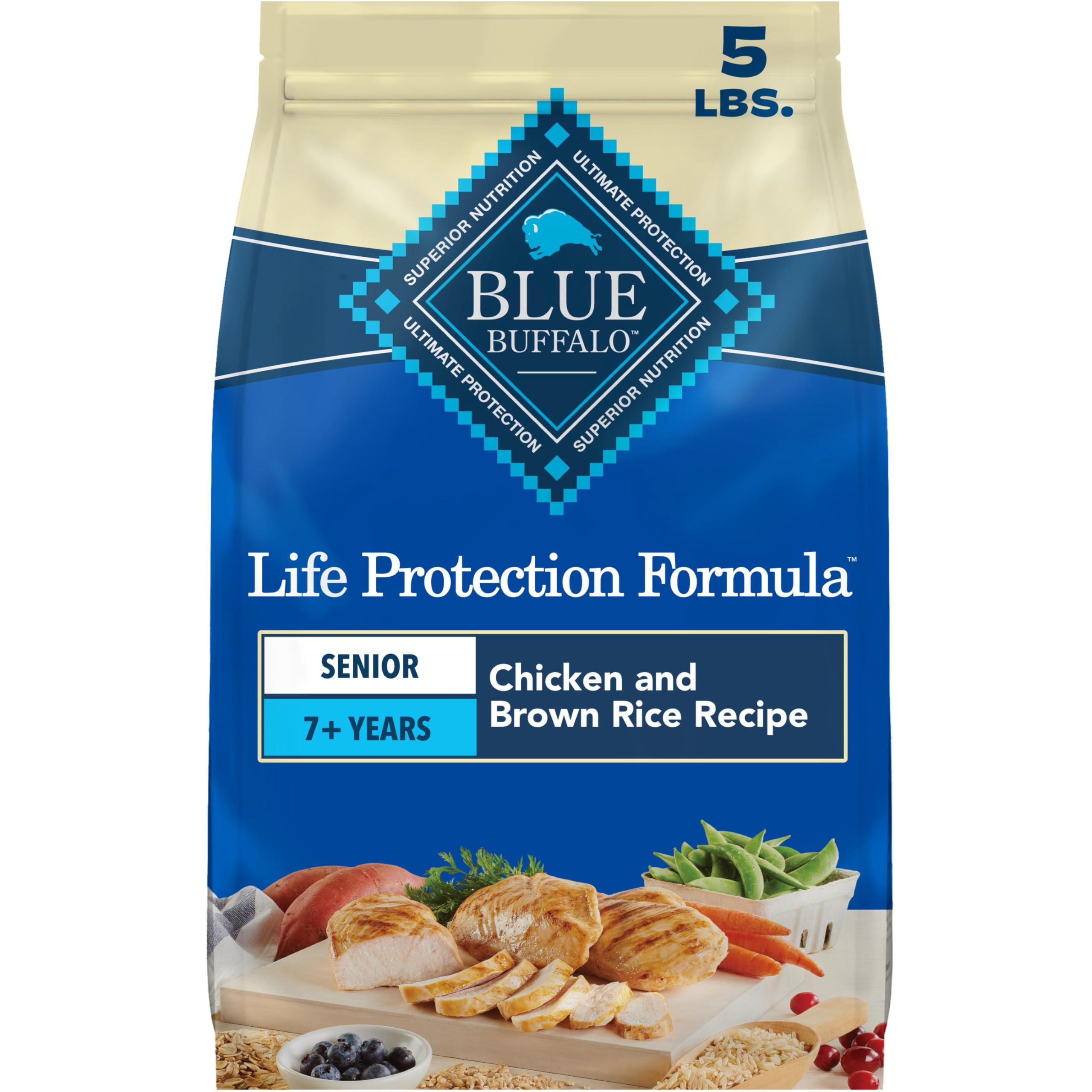 Blue Buffalo Life Protection Formula Natural Senior Small Breed Dry Dog Food with Chicken and Brown Rice – 5lbs