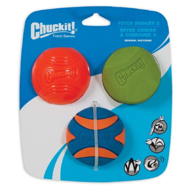 Chuckit! Fetch Medley Balls Dog Toy Assortment Fetch Medley 2 Multi-Color 3 pk Medium