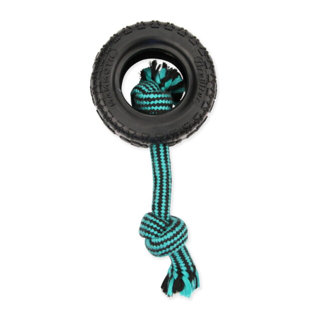 Mammoth TireBiter Advanced Rubber Dog Toy with Cottonblend Asst Color Rope Small 3.75