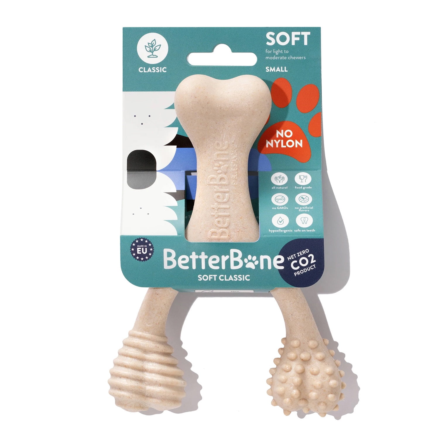 BetterBone Soft Classic Nylon Free Dog Bone Chew Toy – S: BPA-Free, Small Size, Cellulose Material