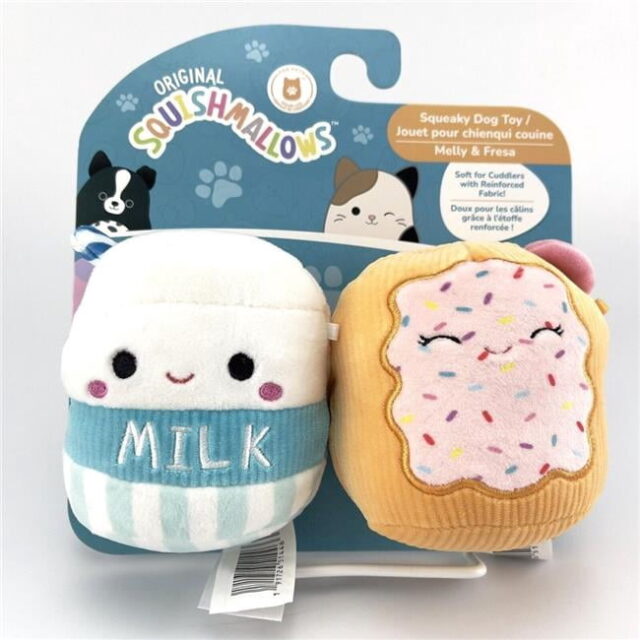 Jazwares 3.5 in. Squishmallows Breakfast Melly & Fresa Cuddlers Squeaky Dog Toy Multi Color – Pack of 2