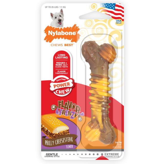 Nylabone Flavor Frenzy Dura Chew Cheesesteak Dog Bone Toy Regular
