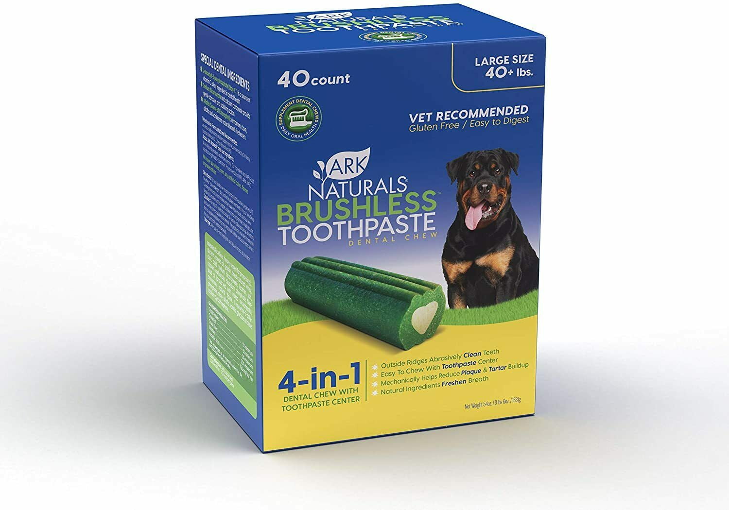 Ark Naturals Brushless Toothpaste Dog Dental Chews for Large Breeds