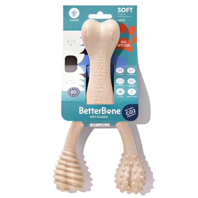 BetterBone Soft Classic Nylon Free Dog Bone Chew Toy – L: Cellulose Material, BPA-Free, Chip-Resistant