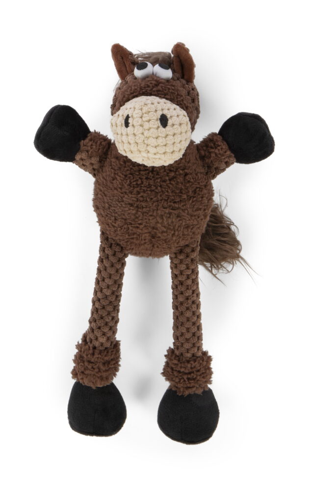 goDog Checkers Skinny Horse Squeaky Plush Dog Toy Chew Guard Technology – Large