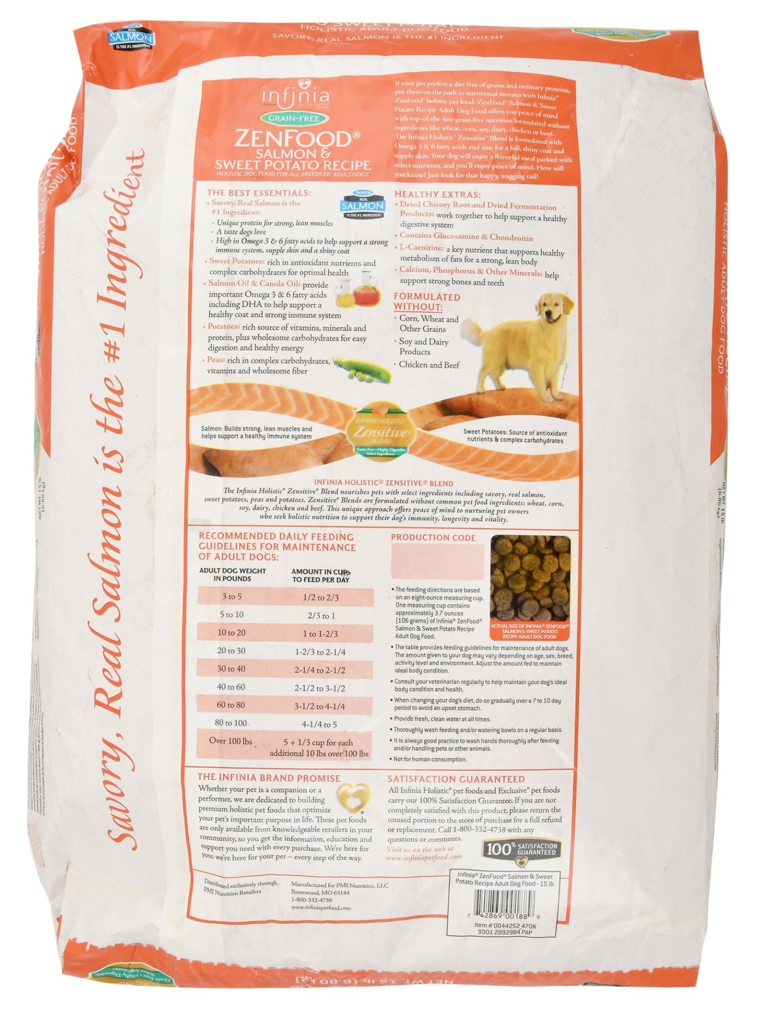 Infinia ZenFood Salmon & Sweet Potato - back of bag