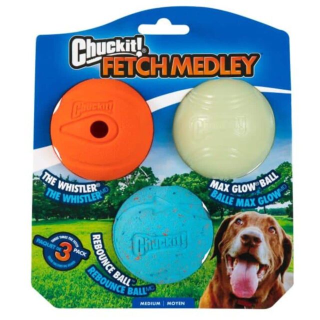 Chuckit! Fetch Medley Rubber Dog Ball Dog Toys Medium (2.5 ) Value Pack Pack of 3