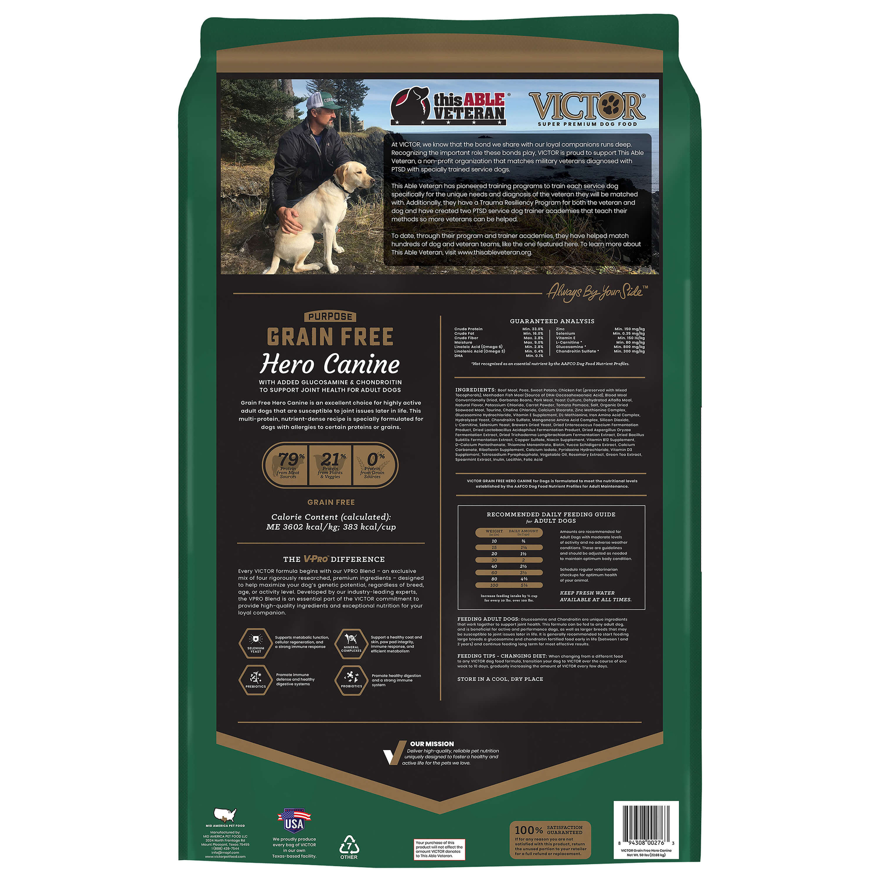 Victor Grain Free Hero Canine - back of bag