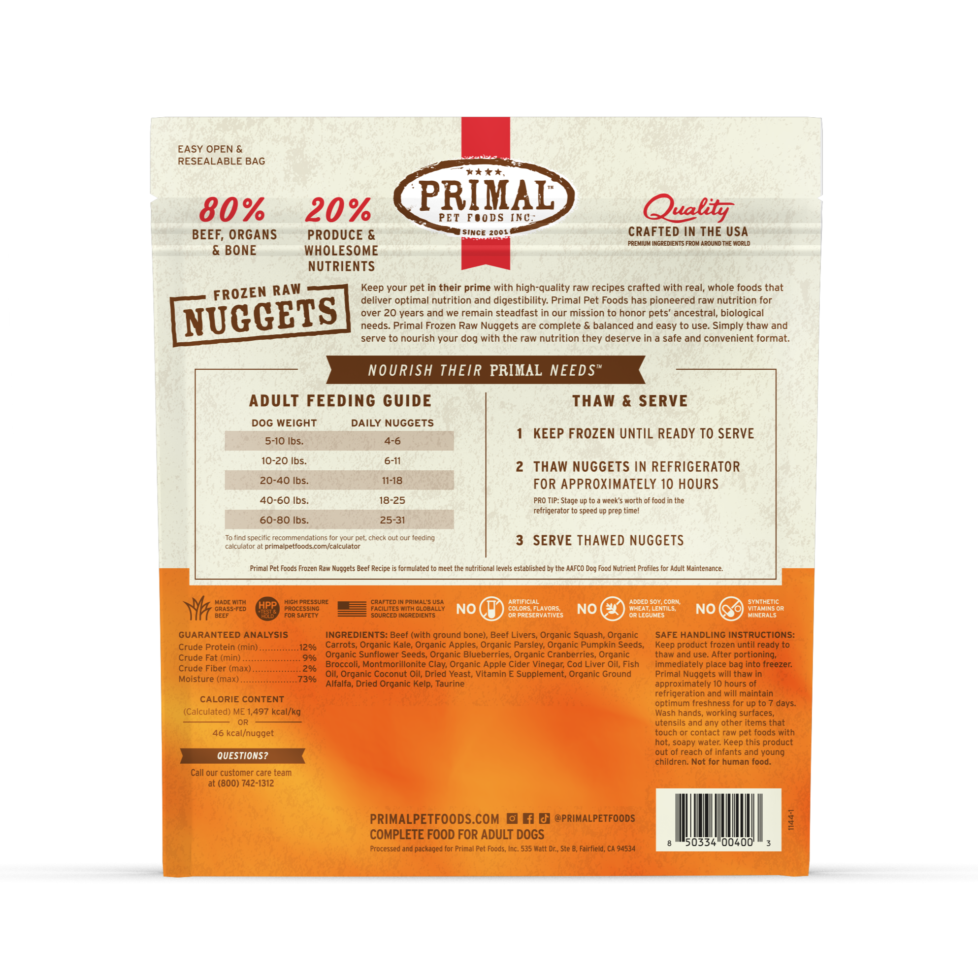 Primal Frozen Raw Nuggets Beef Recipe 3lbs - Image 2