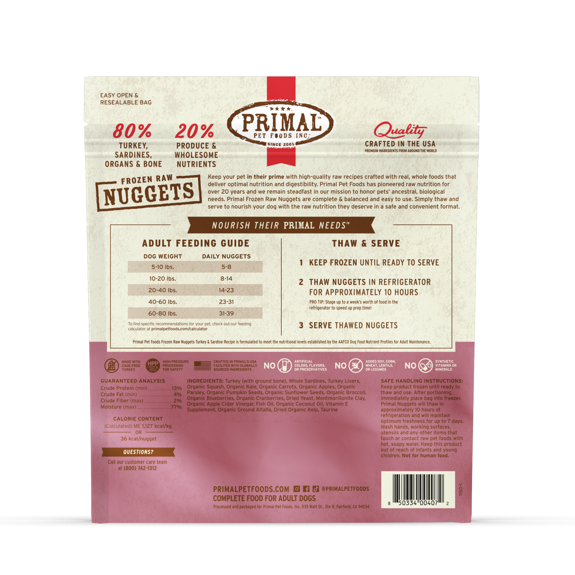 Primal Frozen Raw Nuggets Turkey & Sardine Recipe 3lb - Image 2