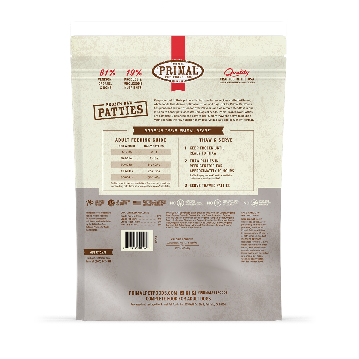 Primal Frozen Raw Patties Venison Recipe 6lbs - Image 2