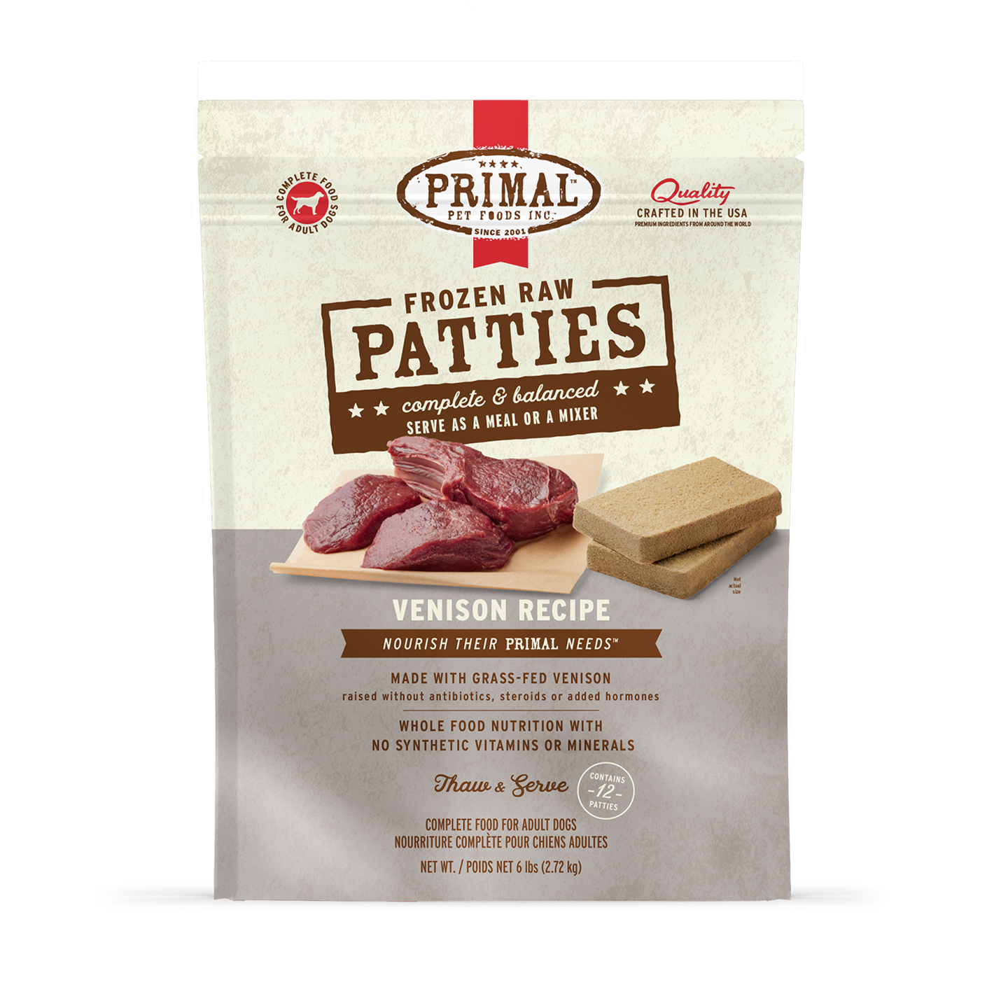 Primal Frozen Raw Patties Venison Recipe 6lbs