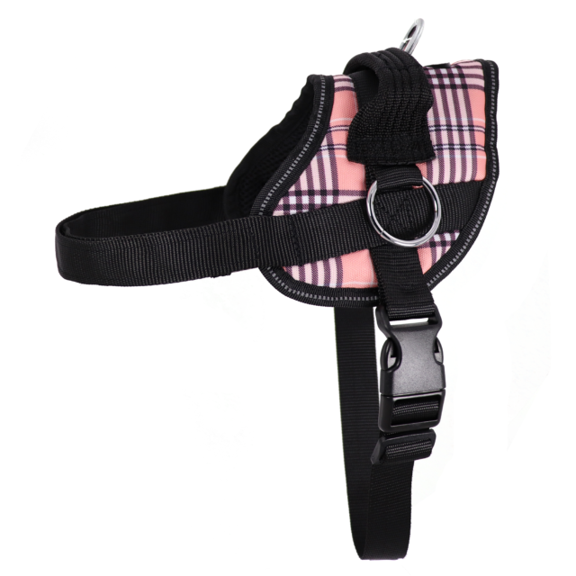 BA Pink No-Pull Plaid Harness L