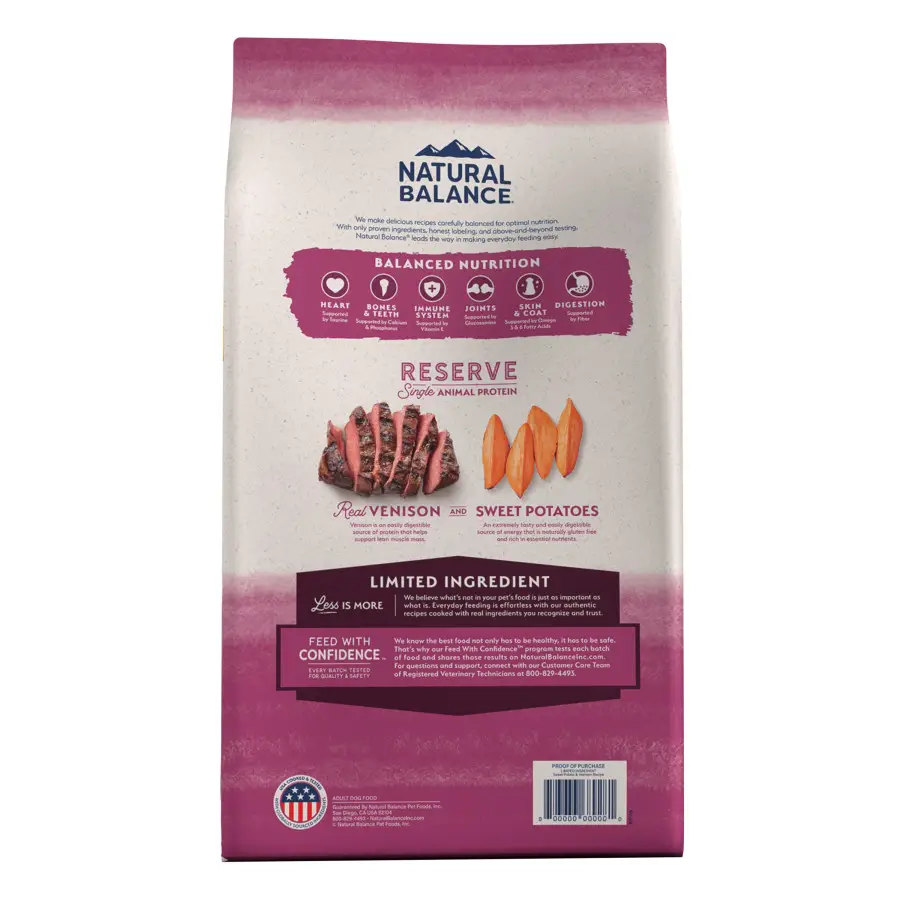 Natural Balance Reserve LID Grain-Free Adult Sweet Potato & Venison Recipe 22lbs - Image 2